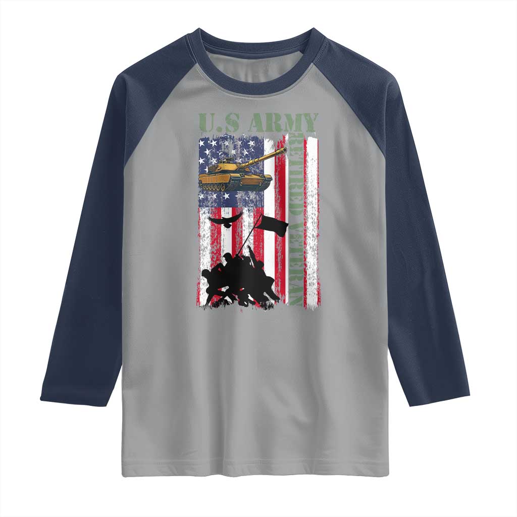 Retired Army Raglan Shirt American Flag US Patriotic USA Pride - Wonder Print Shop
