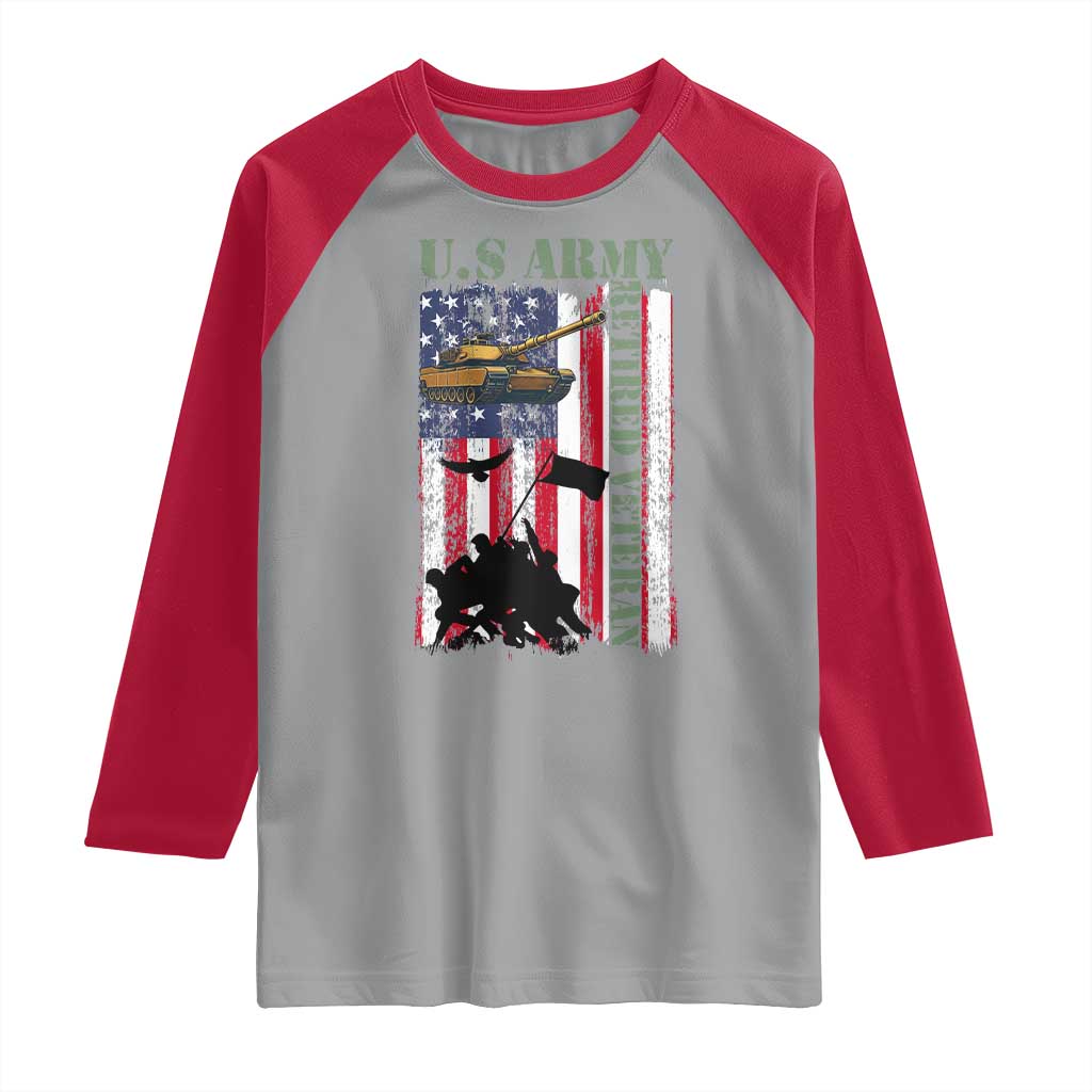 Retired Army Raglan Shirt American Flag US Patriotic USA Pride - Wonder Print Shop