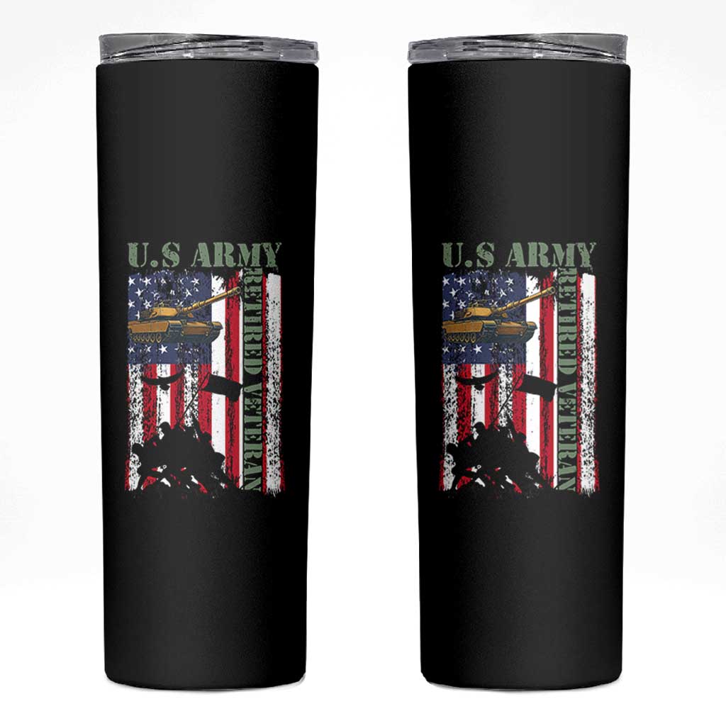 Retired Army Skinny Tumbler American Flag US Patriotic USA Pride