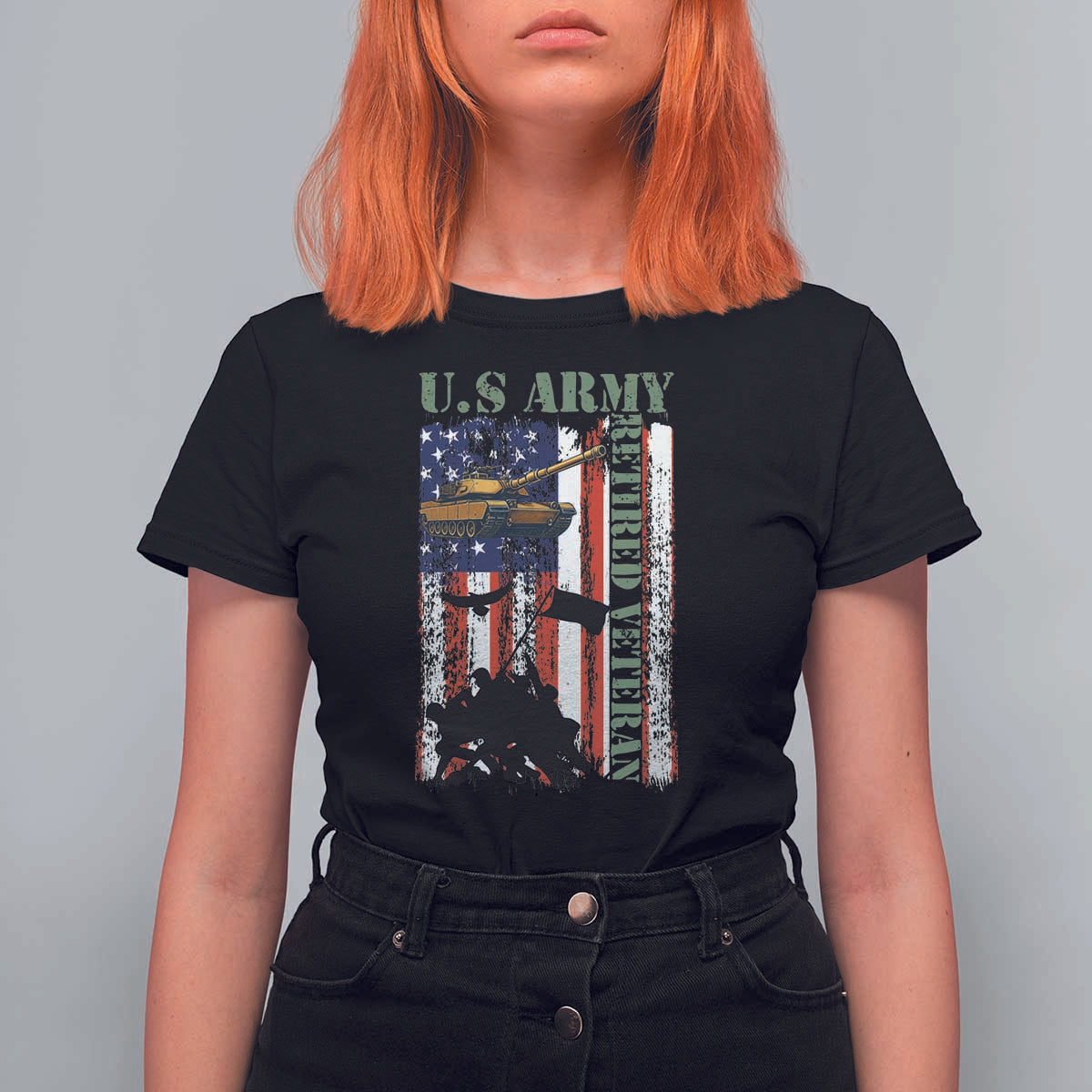 Retired Army T Shirt For Women American Flag US Patriotic USA Pride - Wonder Print Shop