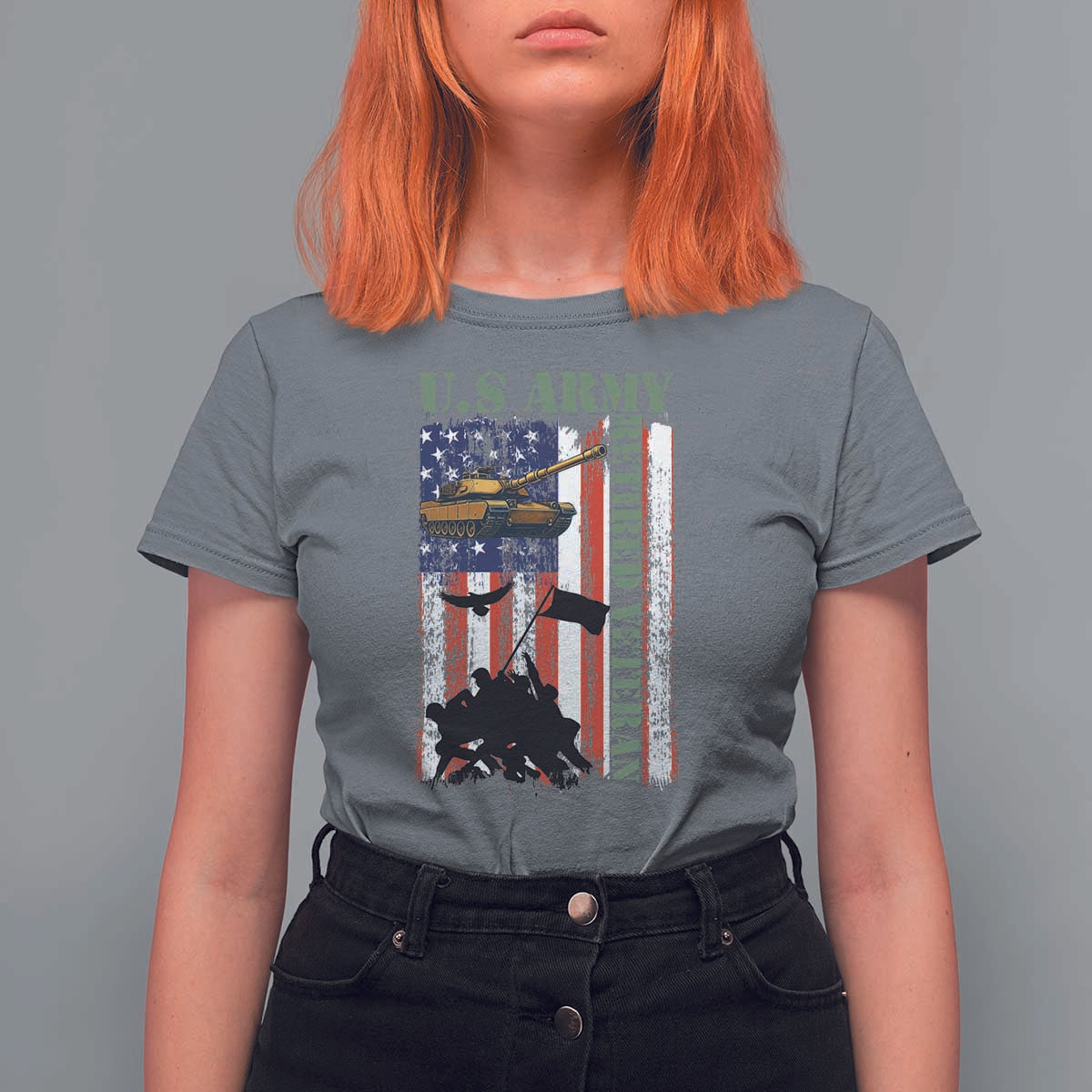 Retired Army T Shirt For Women American Flag US Patriotic USA Pride - Wonder Print Shop