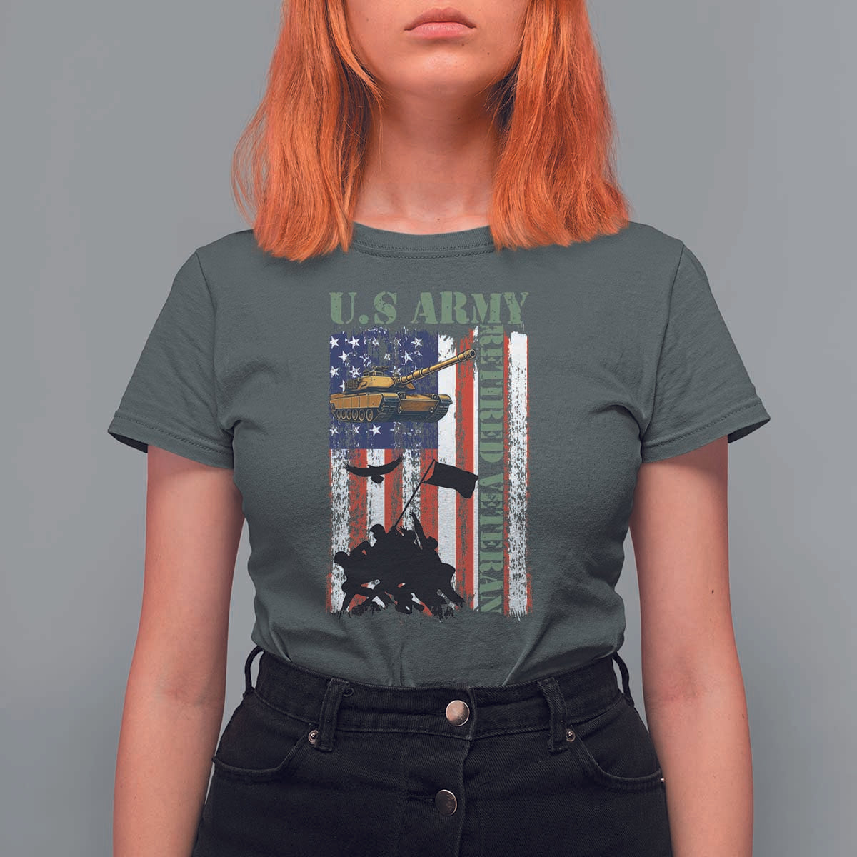 Retired Army T Shirt For Women American Flag US Patriotic USA Pride - Wonder Print Shop