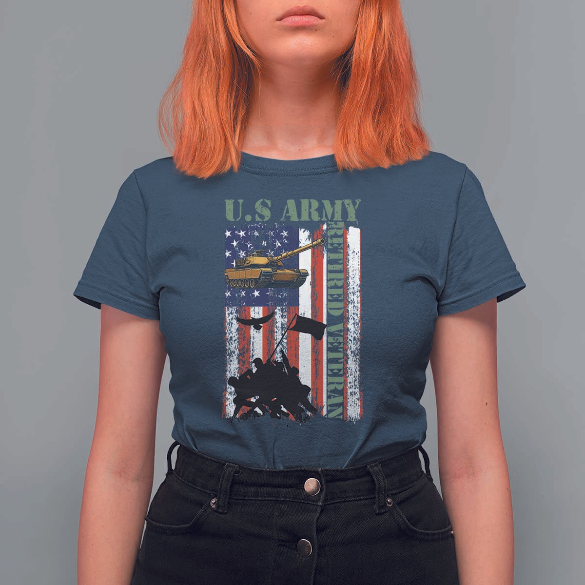 Retired Army T Shirt For Women American Flag US Patriotic USA Pride - Wonder Print Shop