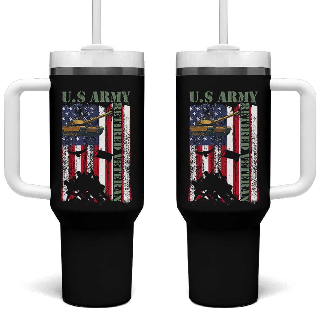 Retired Army Tumbler With Handle American Flag US Patriotic USA Pride