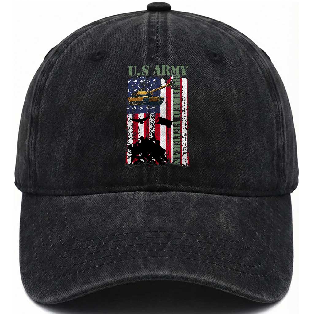 Retired Army Washed Cotton Baseball Cap American Flag US Patriotic USA Pride