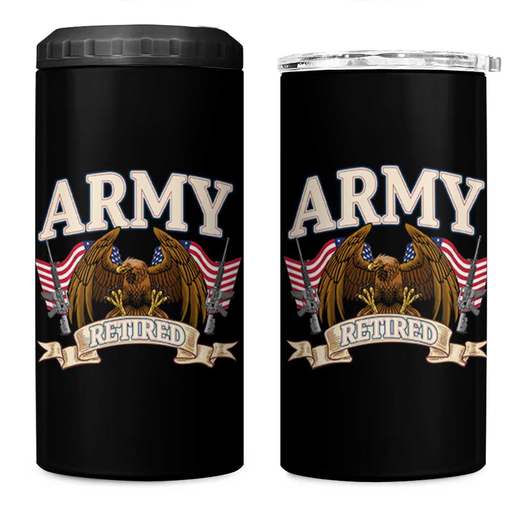 Retirement Army Veteran 4 in 1 Can Cooler Tumbler American Flag USA Patriotic