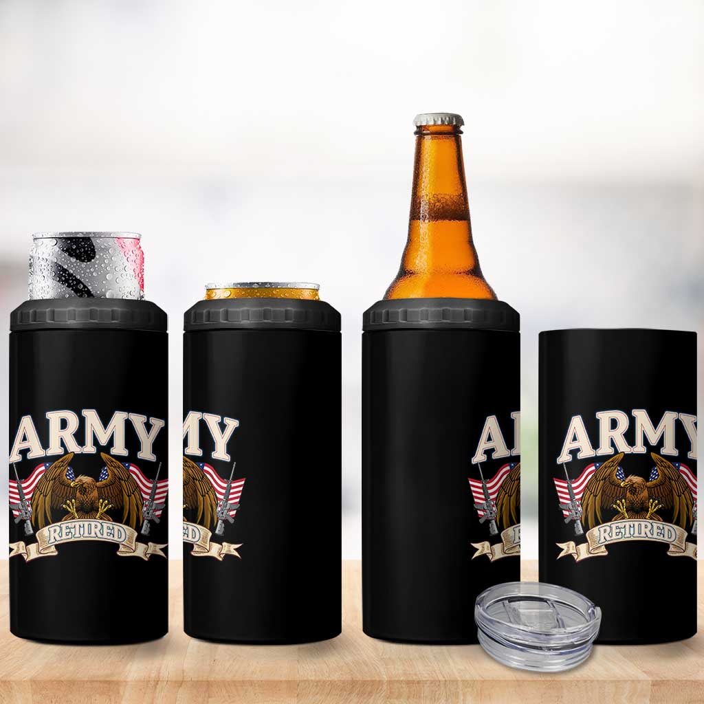 Retirement Army Veteran 4 in 1 Can Cooler Tumbler American Flag USA Patriotic