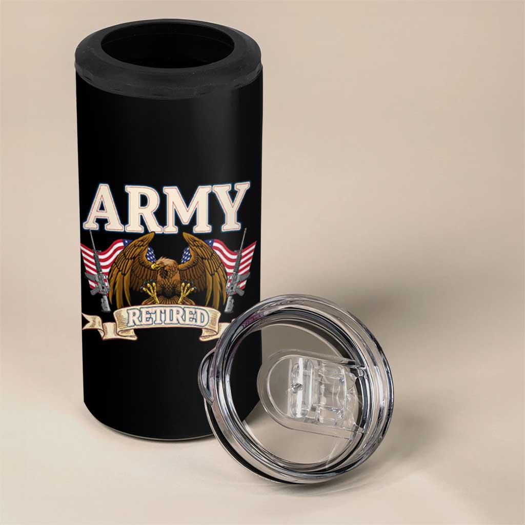 Retirement Army Veteran 4 in 1 Can Cooler Tumbler American Flag USA Patriotic