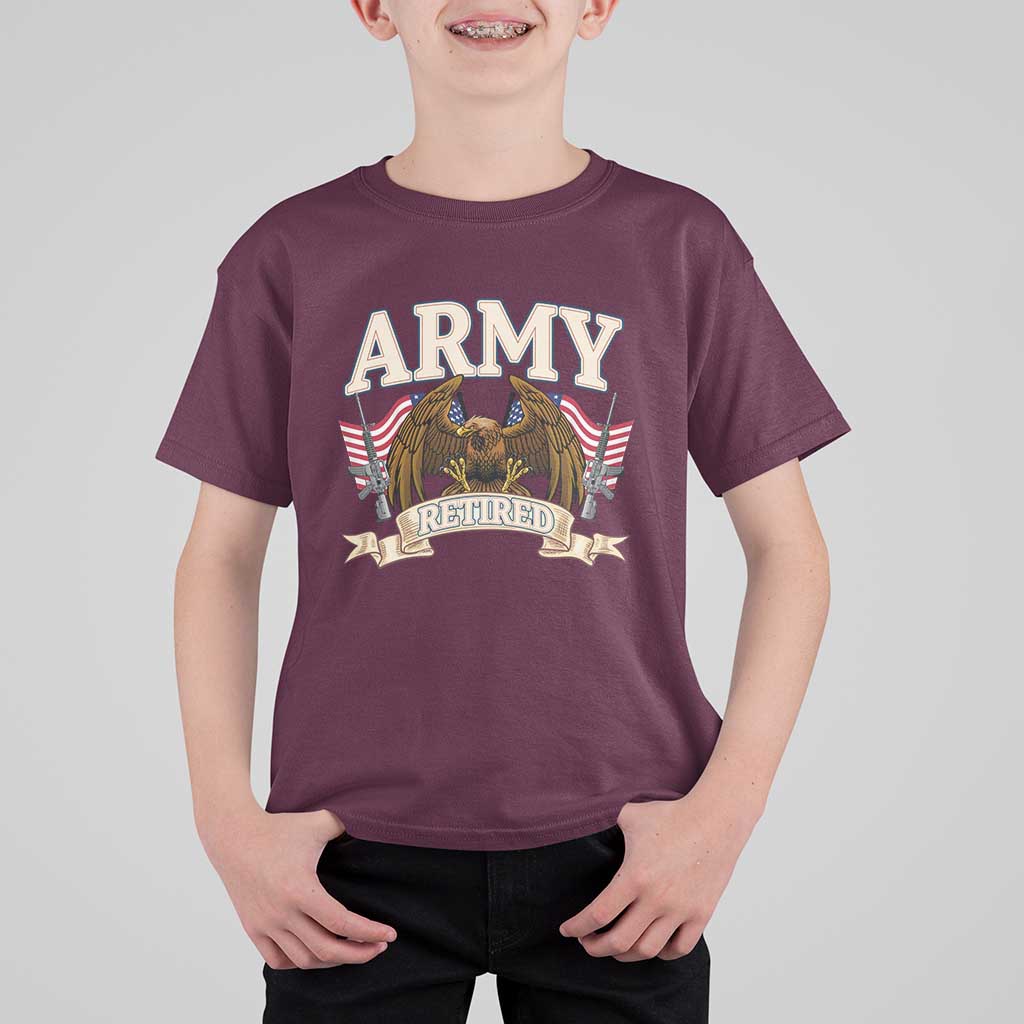 Retirement Army Veteran T Shirt For Kid American Flag USA Patriotic - Wonder Print Shop