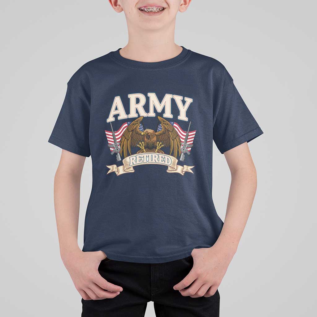 Retirement Army Veteran T Shirt For Kid American Flag USA Patriotic - Wonder Print Shop