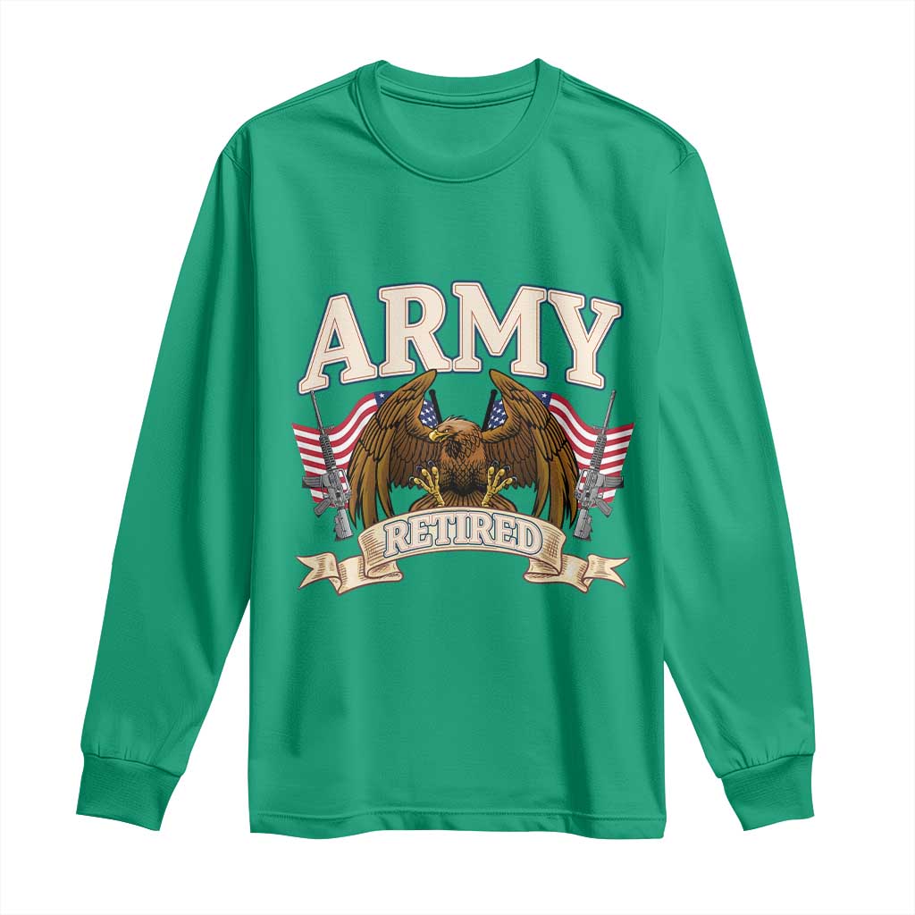 Retirement Army Veteran Long Sleeve Shirt American Flag USA Patriotic - Wonder Print Shop