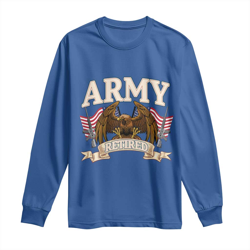 Retirement Army Veteran Long Sleeve Shirt American Flag USA Patriotic - Wonder Print Shop
