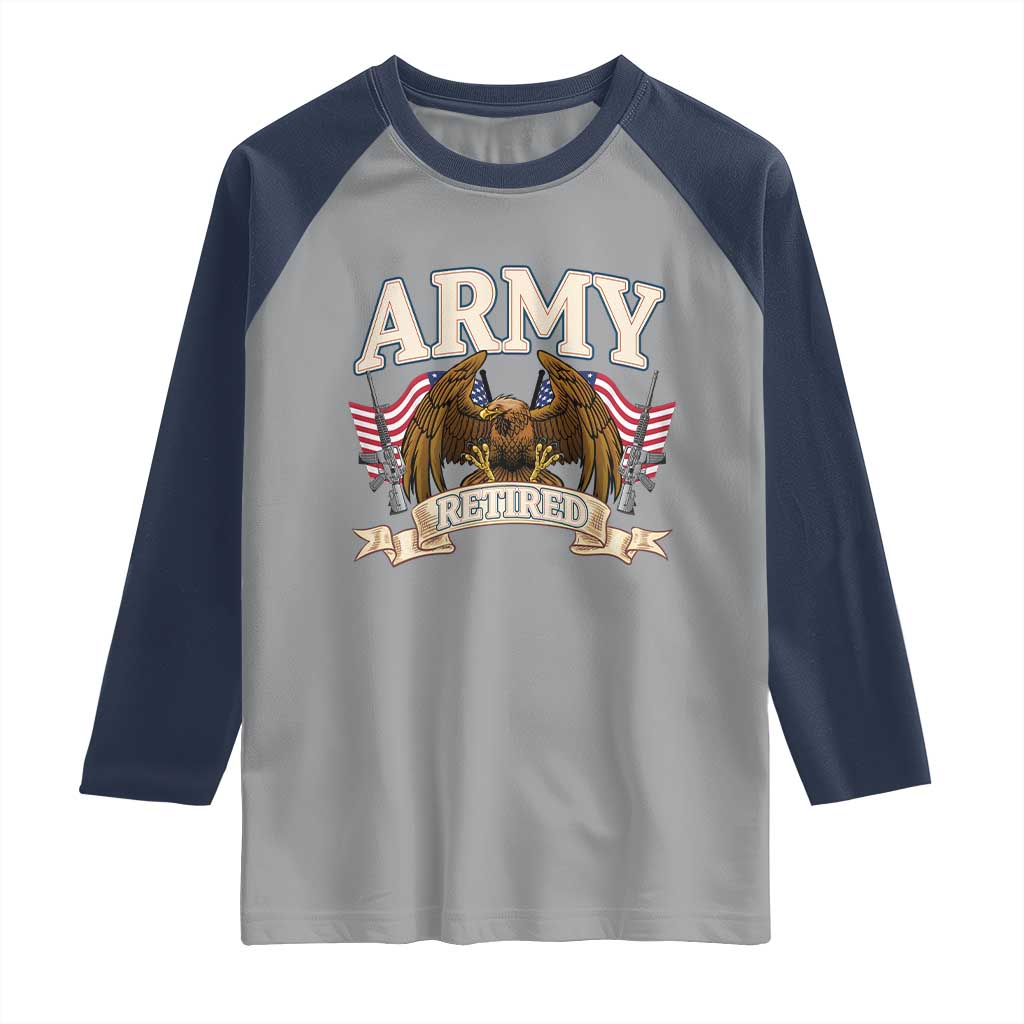 Retirement Army Veteran Raglan Shirt American Flag USA Patriotic - Wonder Print Shop