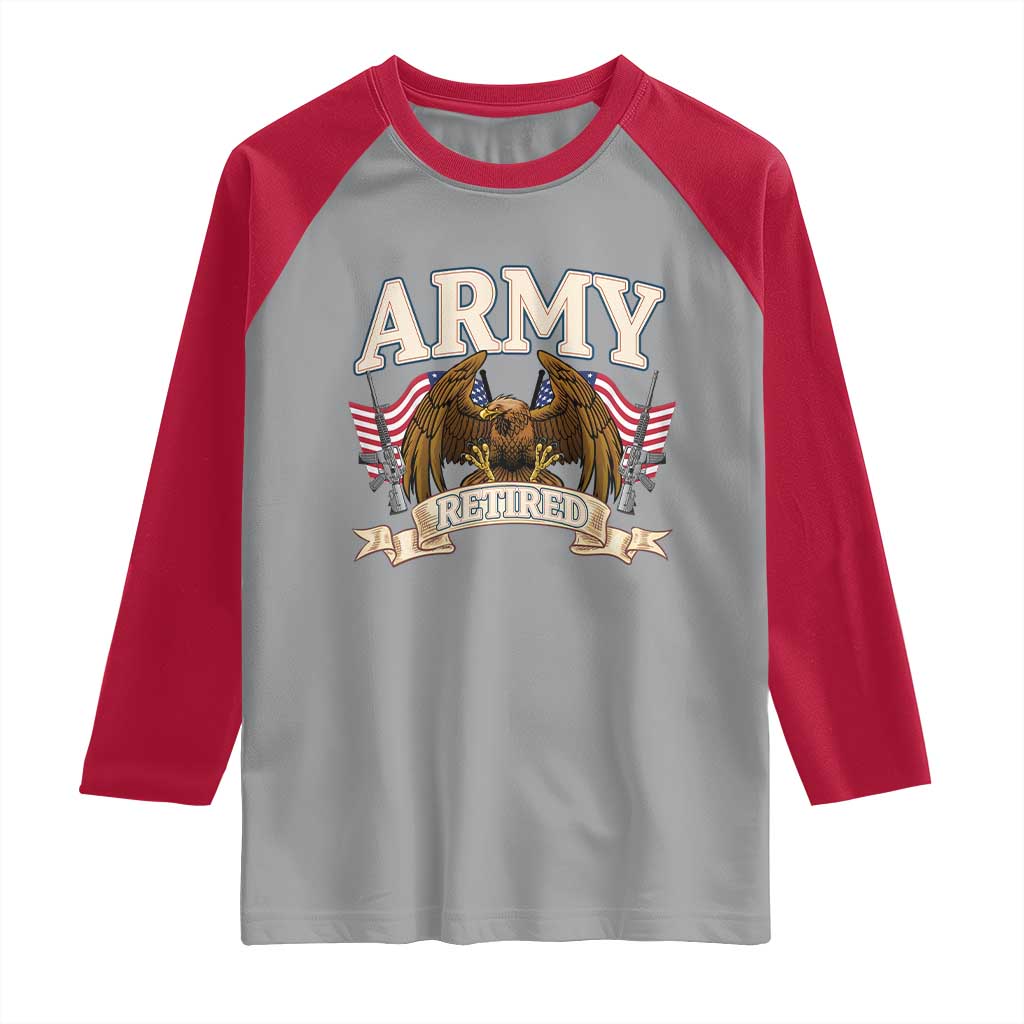 Retirement Army Veteran Raglan Shirt American Flag USA Patriotic - Wonder Print Shop