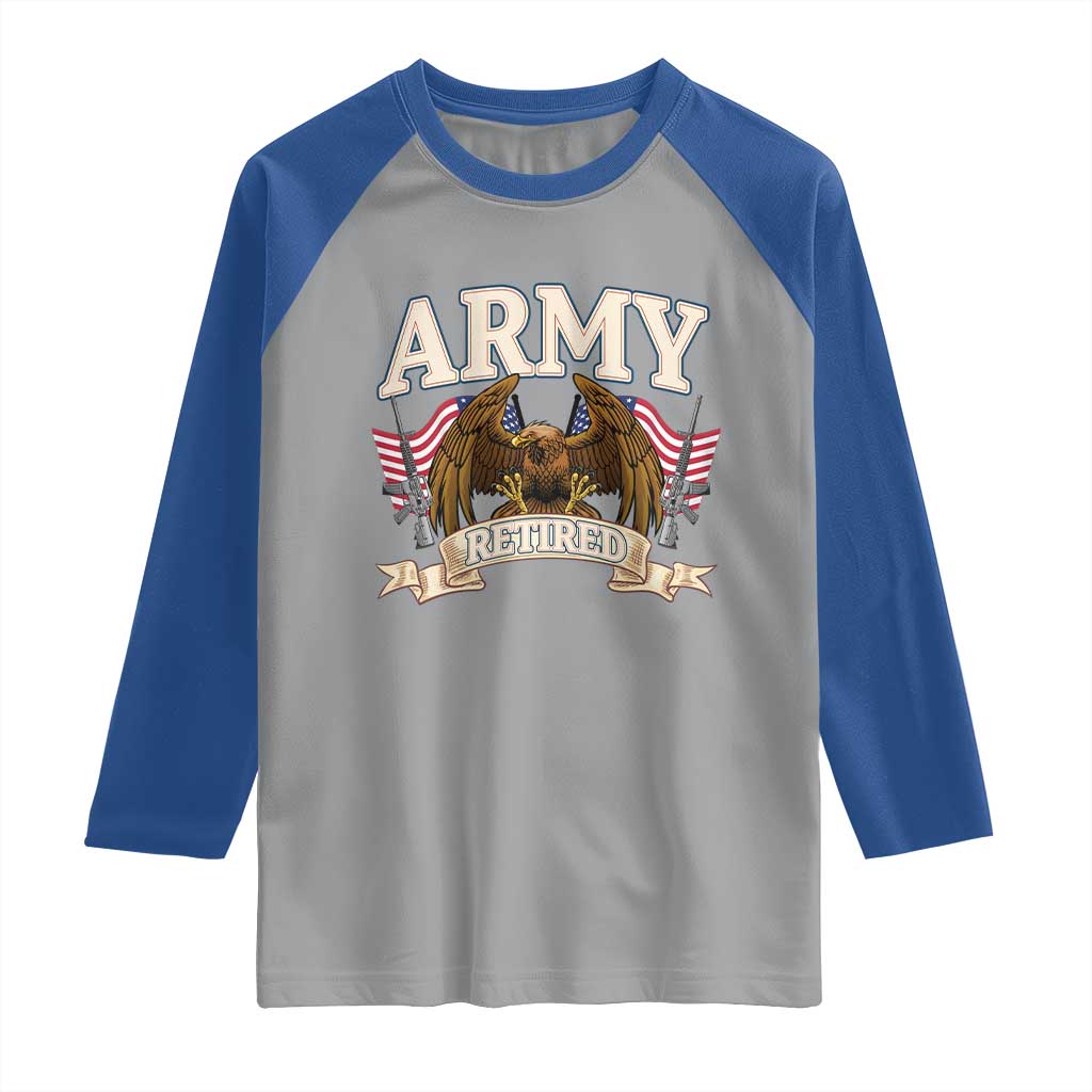 Retirement Army Veteran Raglan Shirt American Flag USA Patriotic - Wonder Print Shop