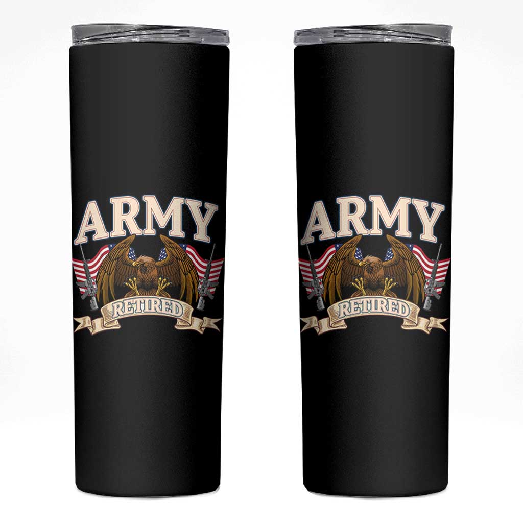 Retirement Army Veteran Skinny Tumbler American Flag USA Patriotic