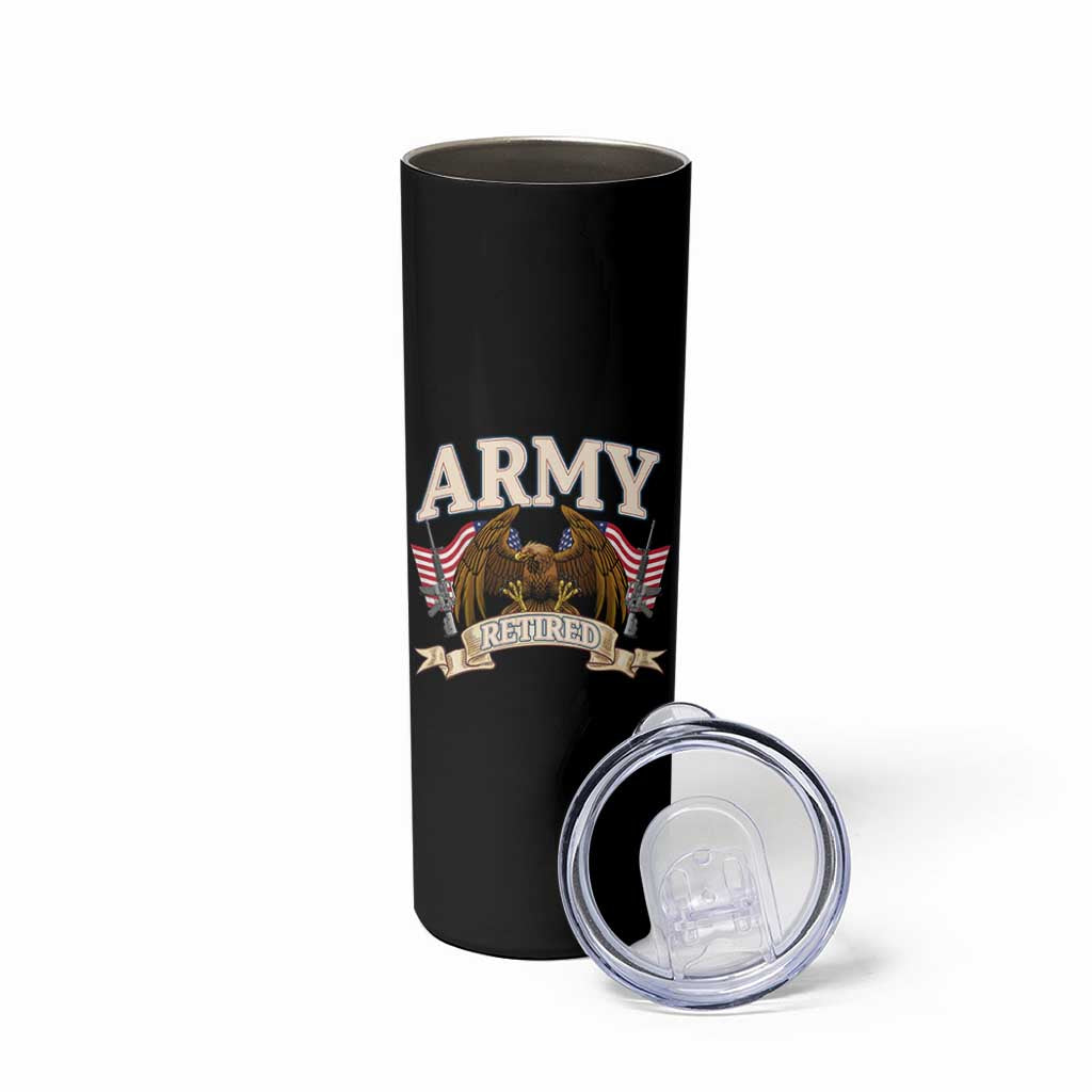 Retirement Army Veteran Skinny Tumbler American Flag USA Patriotic