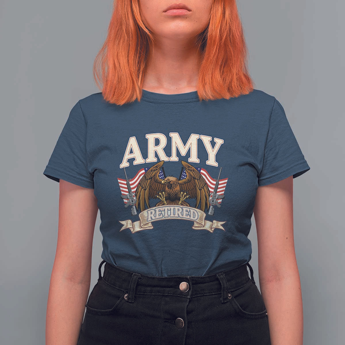 Retirement Army Veteran T Shirt For Women American Flag USA Patriotic - Wonder Print Shop