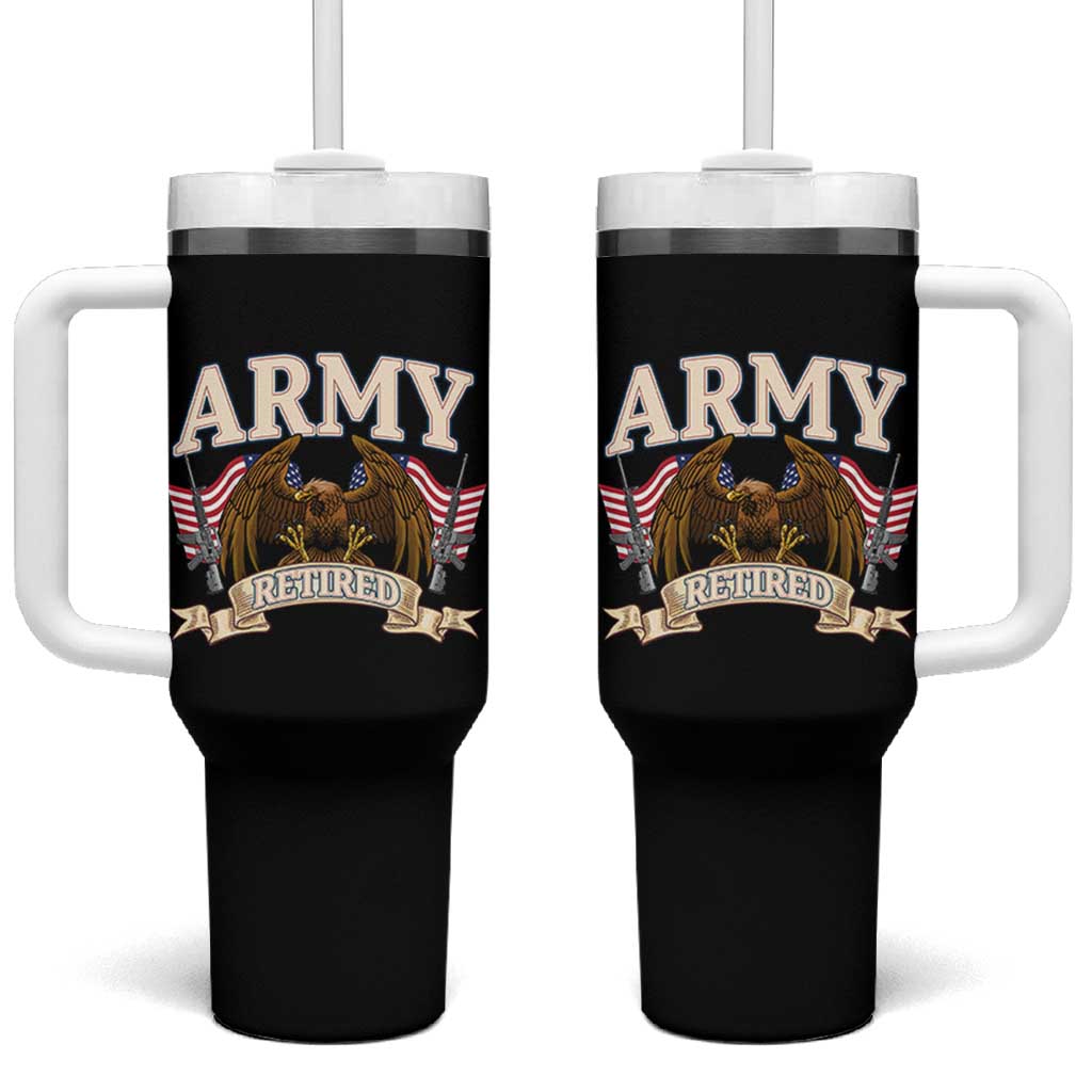 Retirement Army Veteran Tumbler With Handle American Flag USA Patriotic
