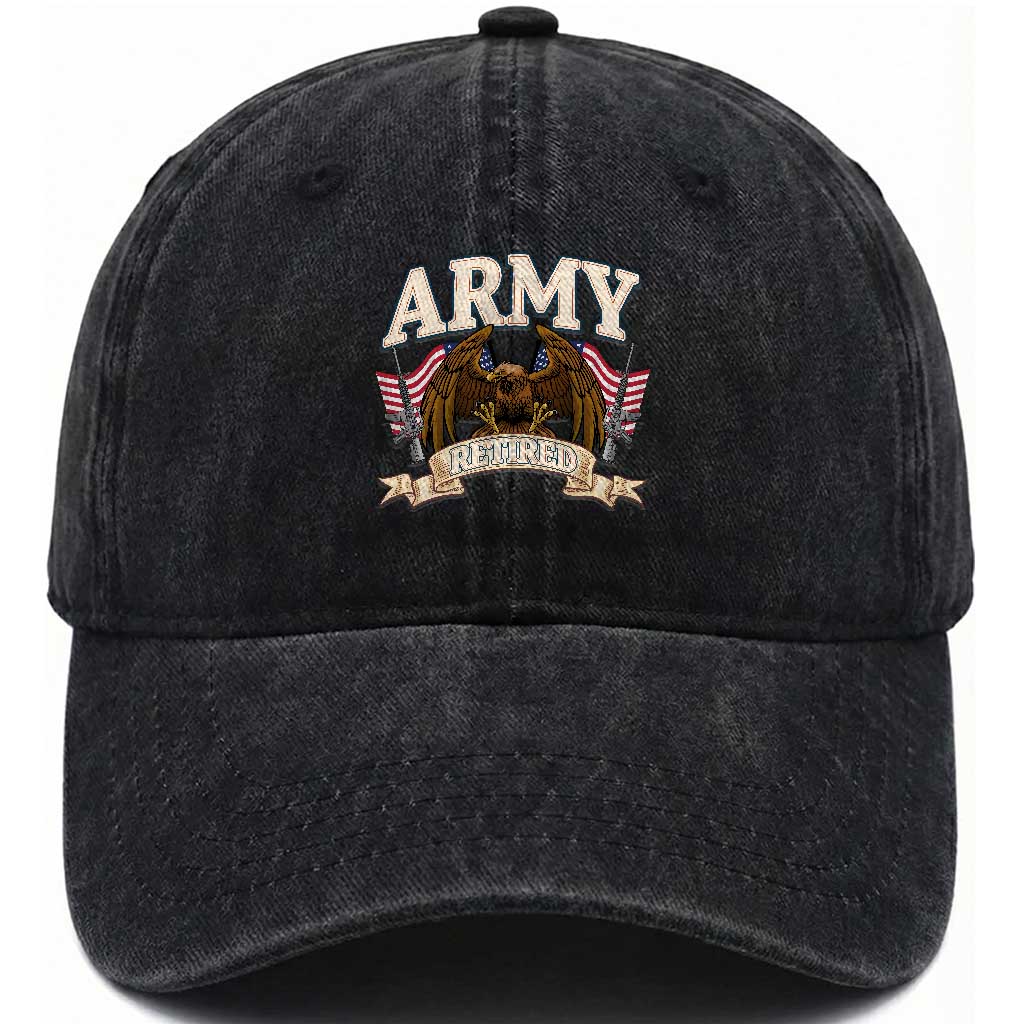 Retirement Army Veteran Washed Cotton Baseball Cap American Flag USA Patriotic