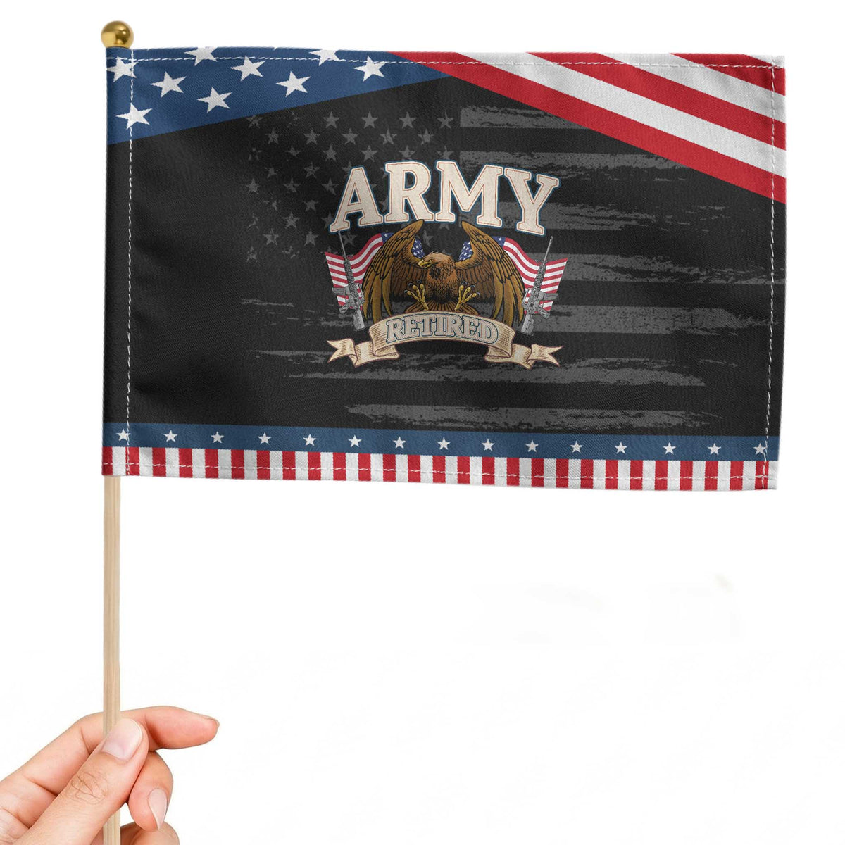 Retirement Army Veteran Patriotic Handheld Flag American Flag USA Patriotic