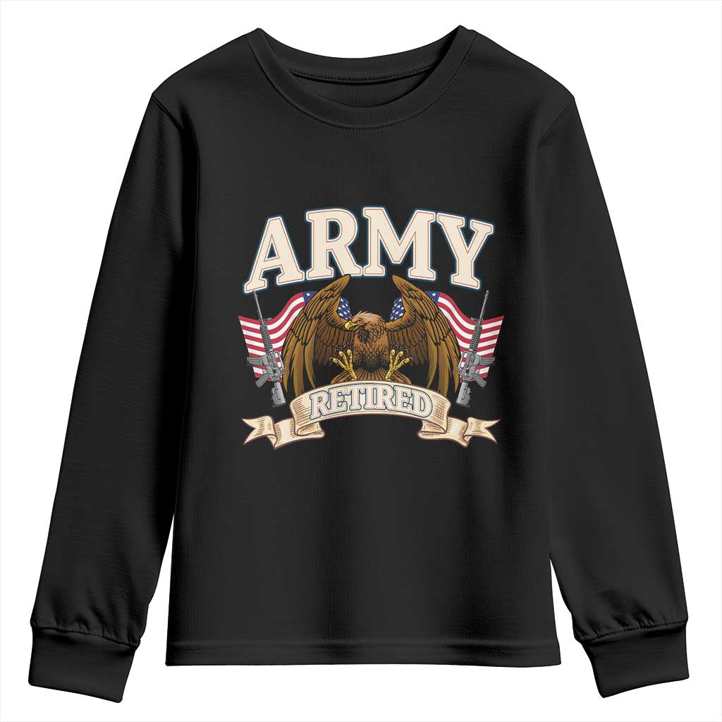 Retirement Army Veteran Youth Sweatshirt American Flag USA Patriotic - Wonder Print Shop