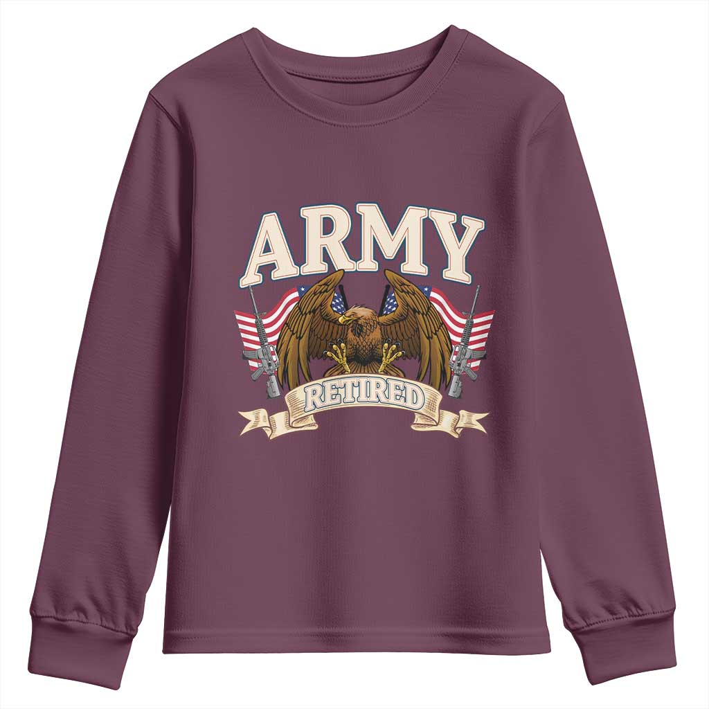 Retirement Army Veteran Youth Sweatshirt American Flag USA Patriotic - Wonder Print Shop