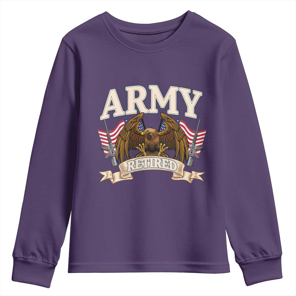 Retirement Army Veteran Youth Sweatshirt American Flag USA Patriotic - Wonder Print Shop