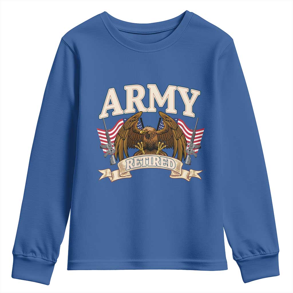 Retirement Army Veteran Youth Sweatshirt American Flag USA Patriotic - Wonder Print Shop