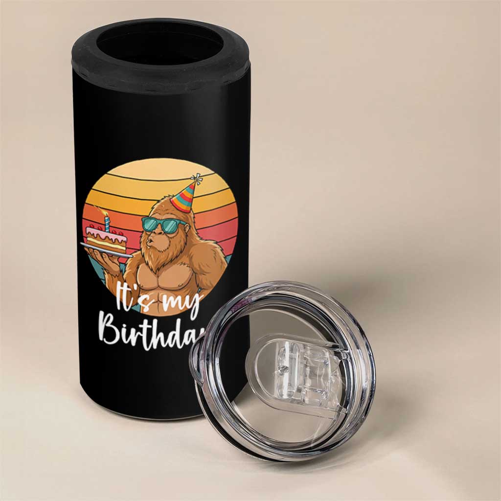 It Is My Birthday 4 in 1 Can Cooler Tumbler Funny Bigfoot Blowing Candle Birthday Cake