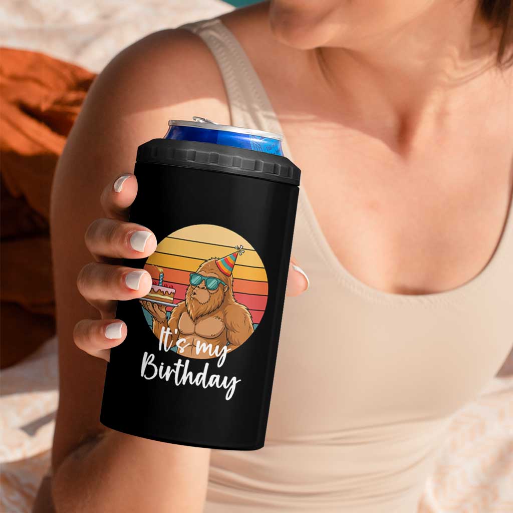It Is My Birthday 4 in 1 Can Cooler Tumbler Funny Bigfoot Blowing Candle Birthday Cake