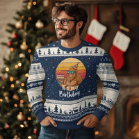 It Is My Birthday Ugly Christmas Sweater Funny Bigfoot Blowing Candle Birthday Cake