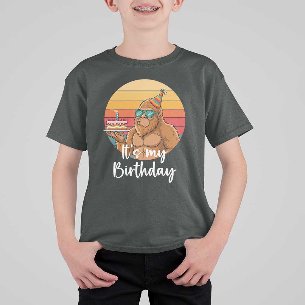 It Is My Birthday T Shirt For Kid Funny Bigfoot Blowing Candle Birthday Cake