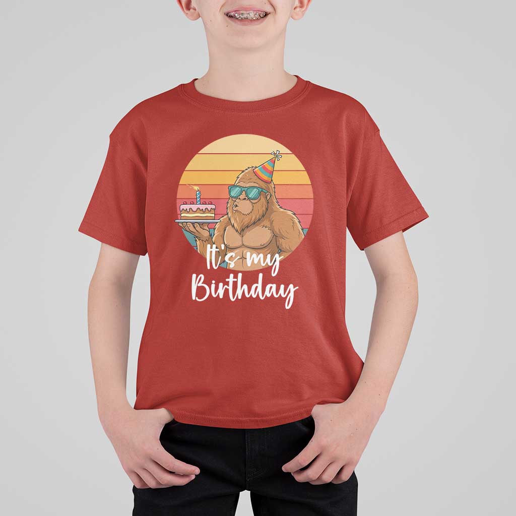 It Is My Birthday T Shirt For Kid Funny Bigfoot Blowing Candle Birthday Cake