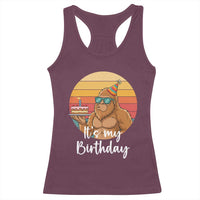 It Is My Birthday Racerback Tank Top Funny Bigfoot Blowing Candle Birthday Cake