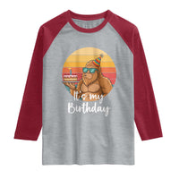 It Is My Birthday Raglan Shirt Funny Bigfoot Blowing Candle Birthday Cake