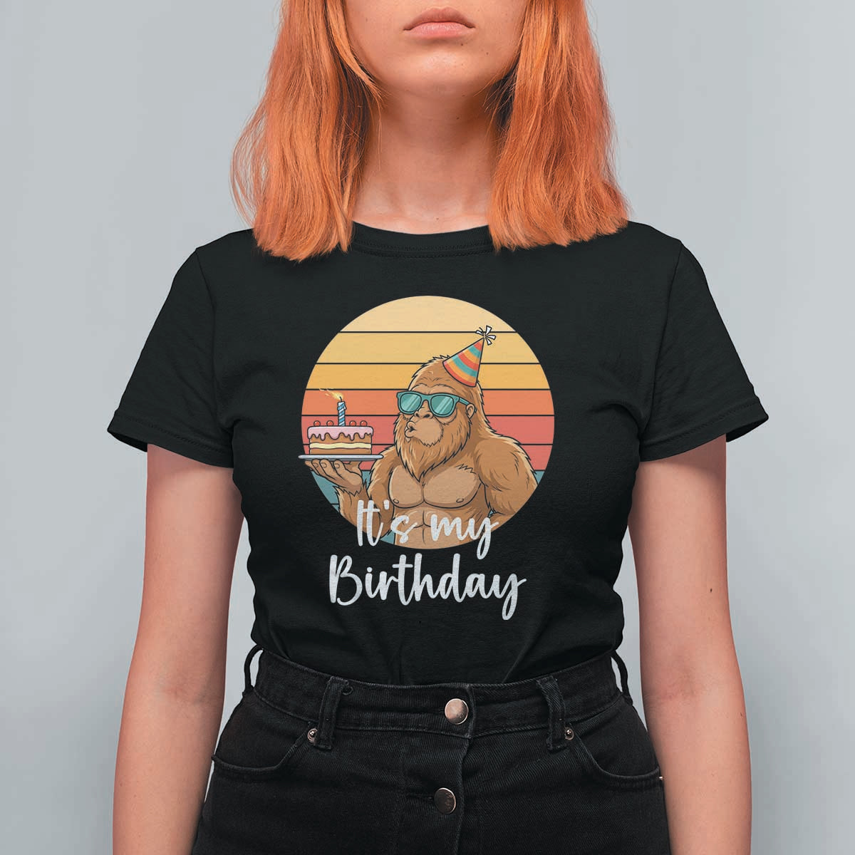 It Is My Birthday T Shirt For Women Funny Bigfoot Blowing Candle Birthday Cake