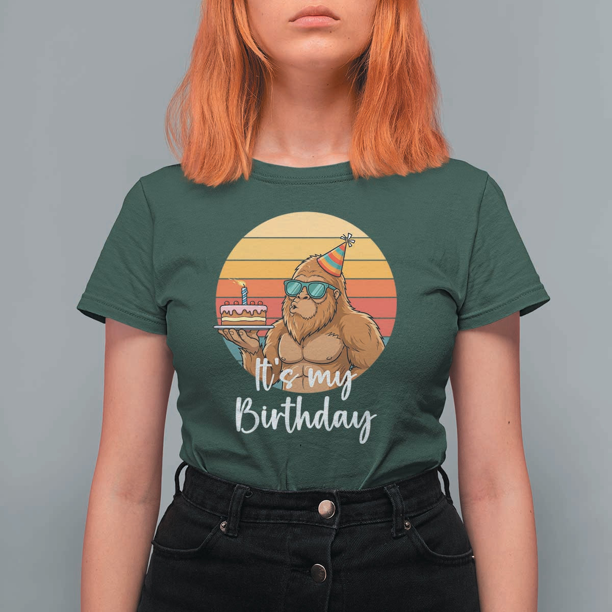 It Is My Birthday T Shirt For Women Funny Bigfoot Blowing Candle Birthday Cake
