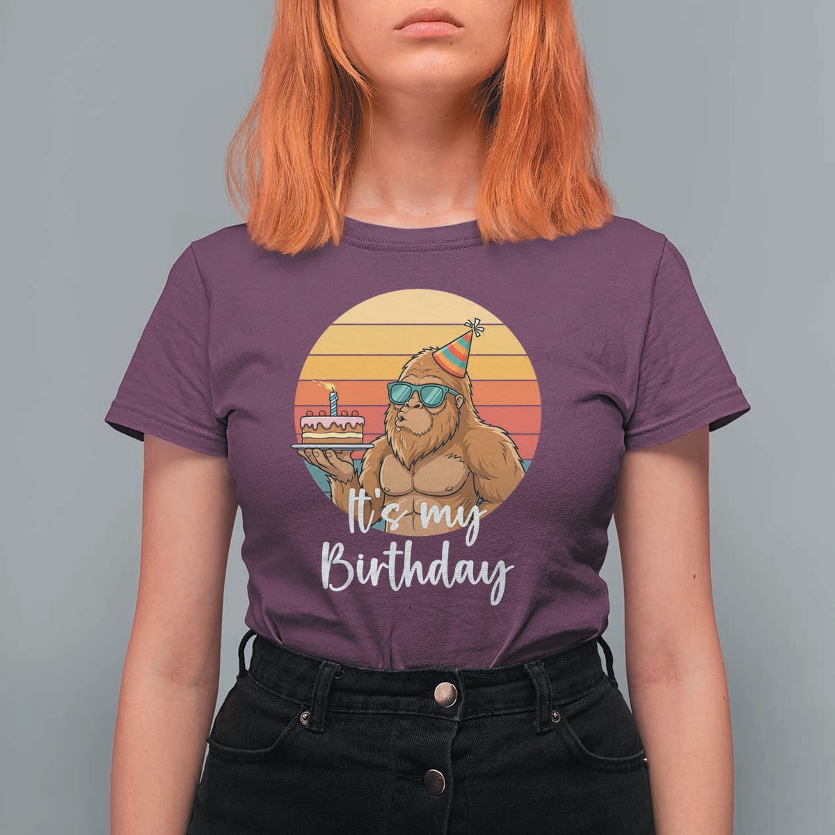 It Is My Birthday T Shirt For Women Funny Bigfoot Blowing Candle Birthday Cake