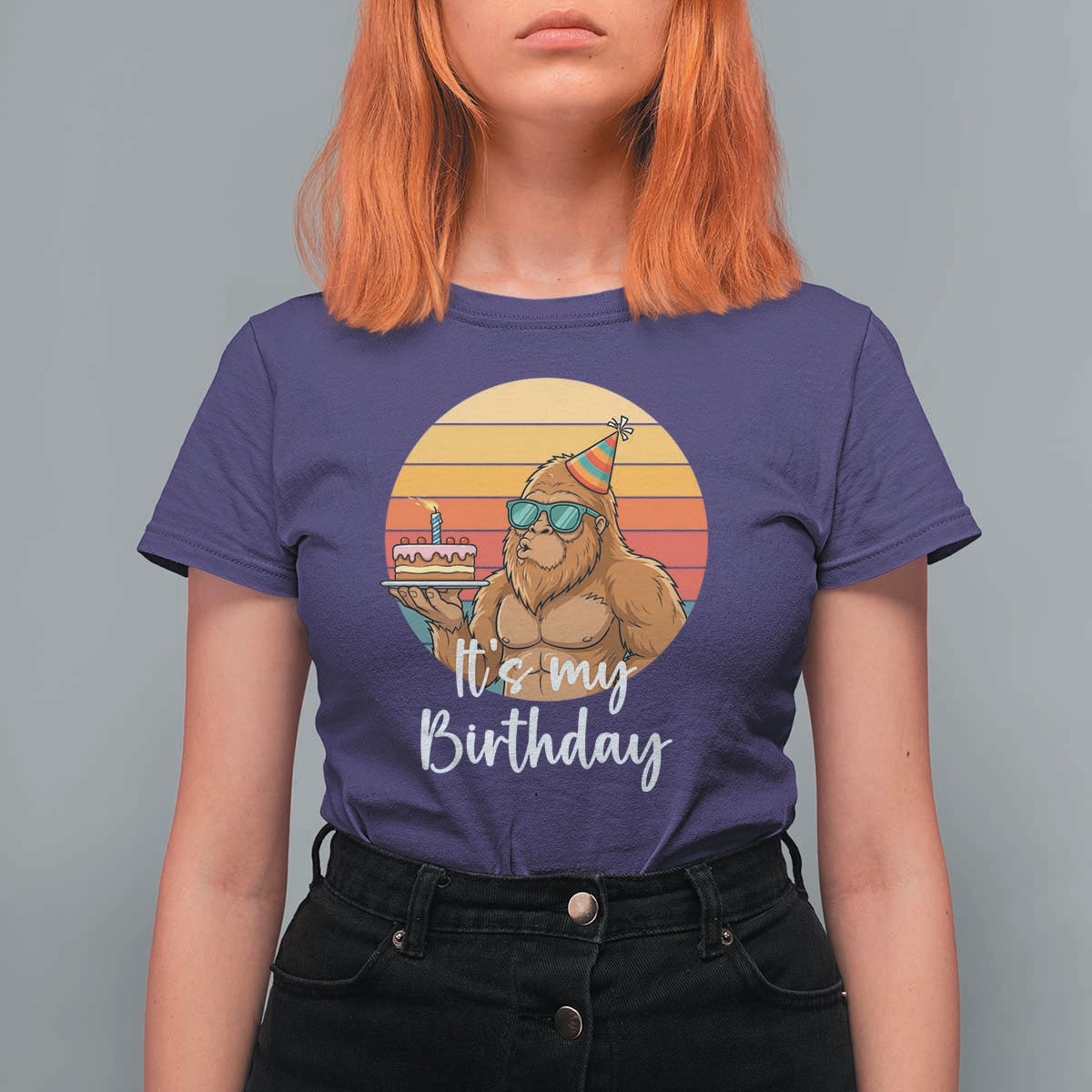 It Is My Birthday T Shirt For Women Funny Bigfoot Blowing Candle Birthday Cake