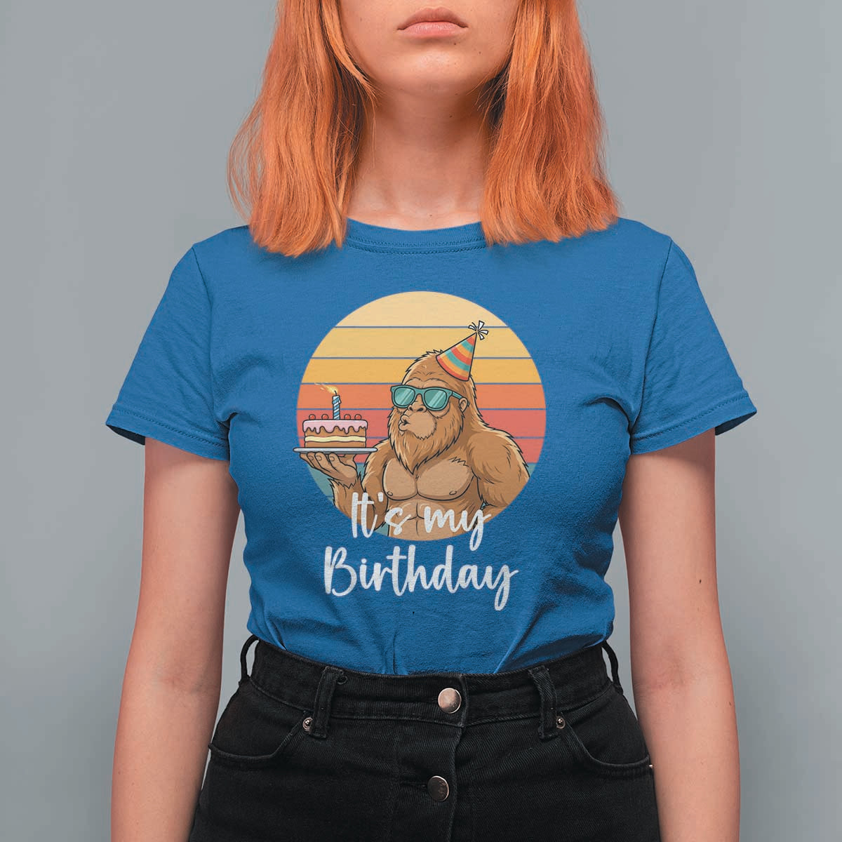 It Is My Birthday T Shirt For Women Funny Bigfoot Blowing Candle Birthday Cake
