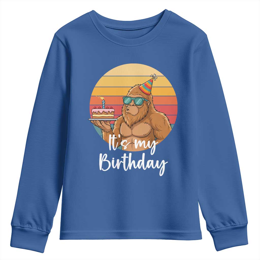 It Is My Birthday Youth Sweatshirt Funny Bigfoot Blowing Candle Birthday Cake