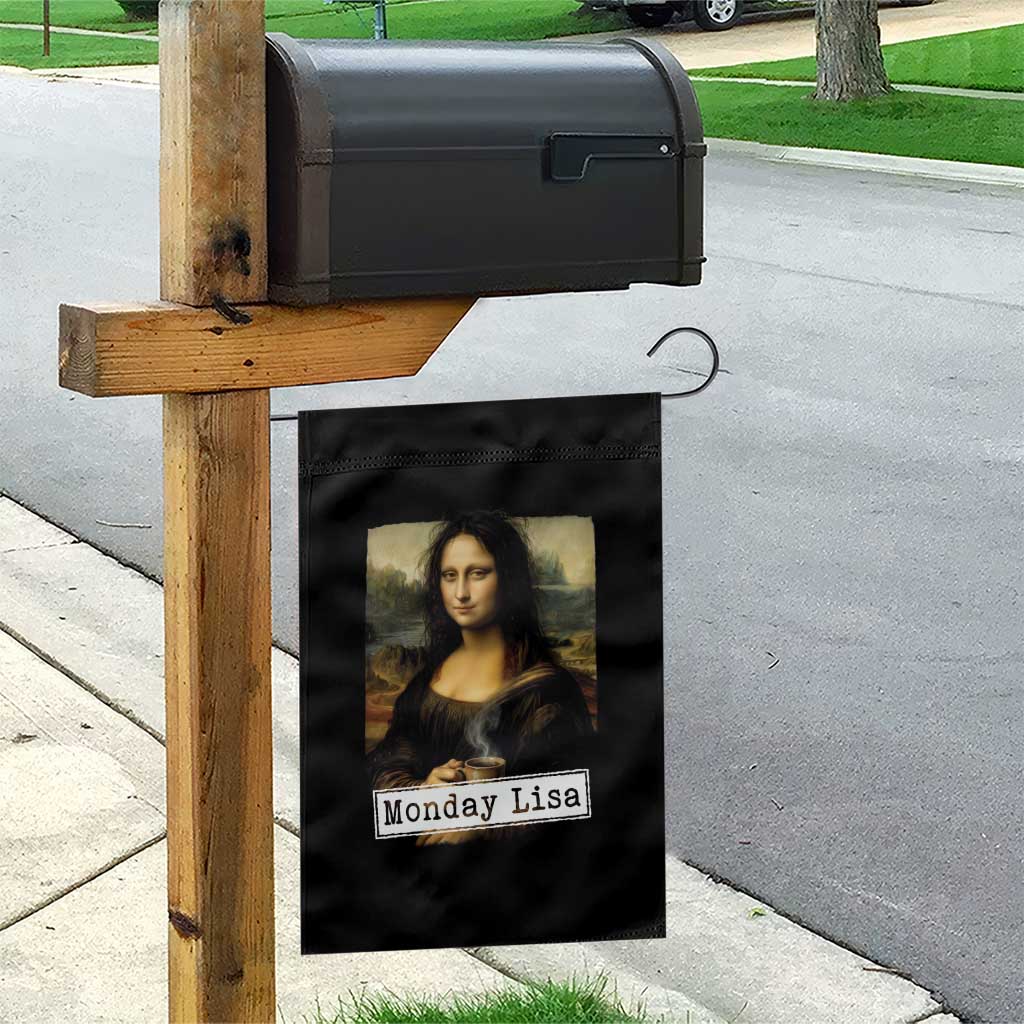 Monday Lisa Coffee Lover Garden Flag Funny Mona Lisa Art Parody Graphic Tired Work