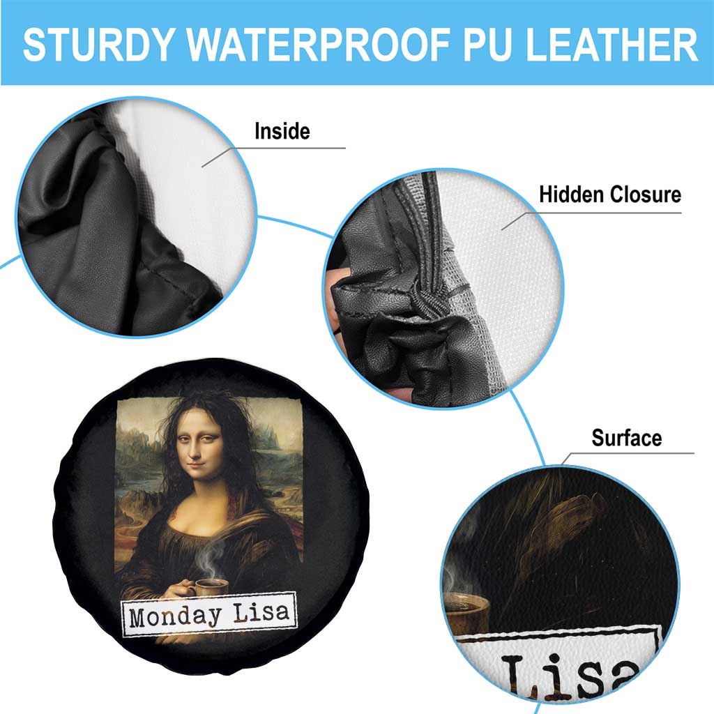 Monday Lisa Coffee Lover Spare Tire Cover Funny Mona Lisa Art Parody Graphic Tired Work