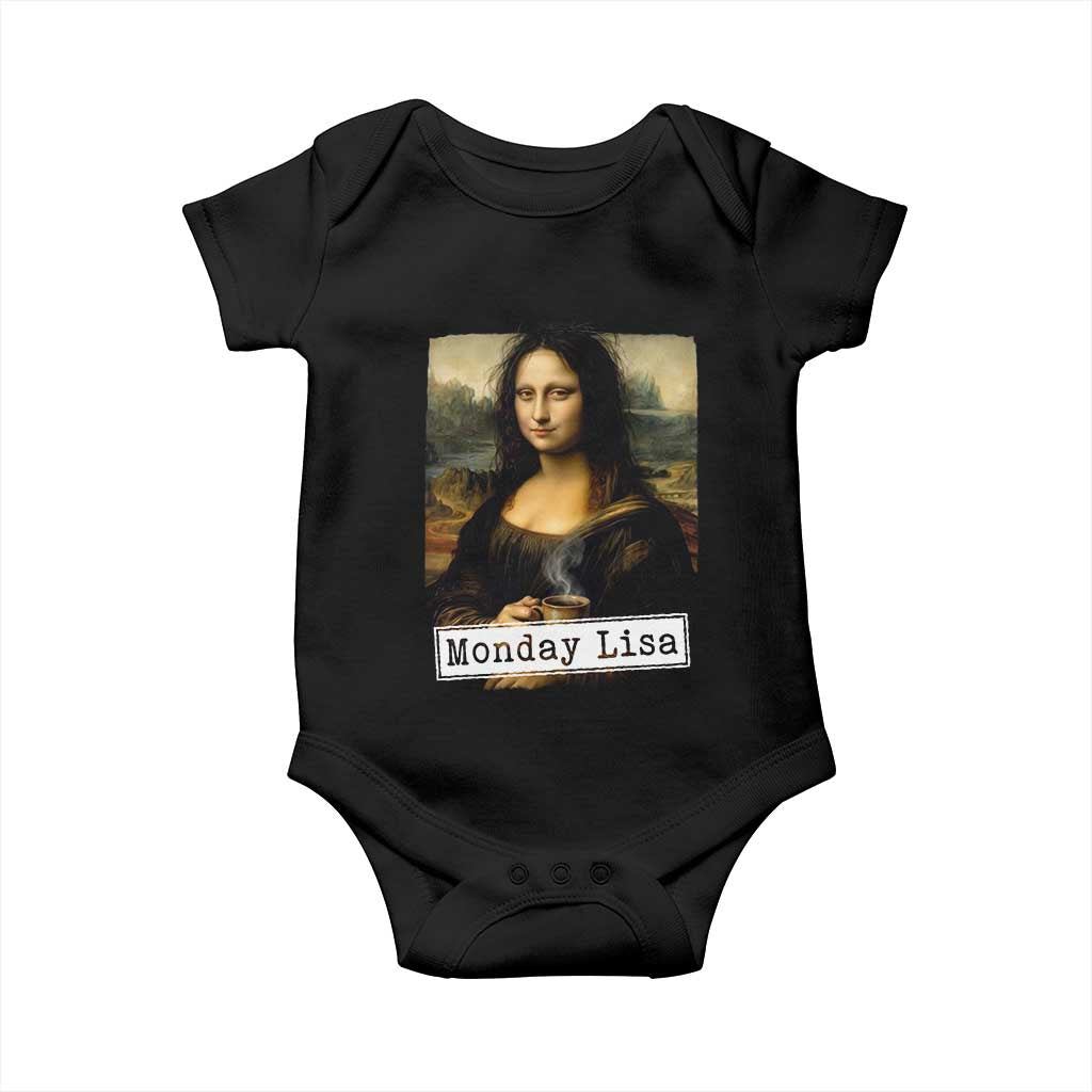 Monday Lisa Coffee Lover Baby Onesie Funny Mona Lisa Art Parody Graphic Tired Work