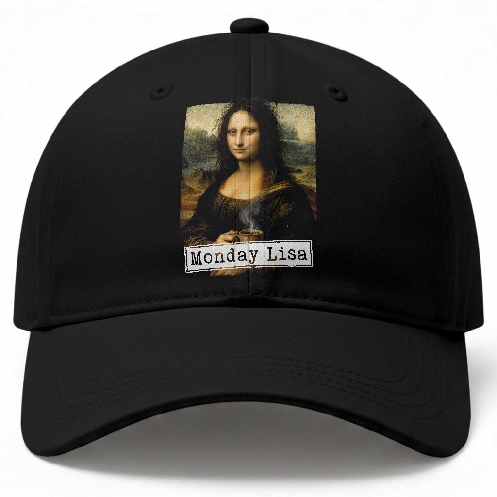 Monday Lisa Coffee Lover Baseball Cap Funny Mona Lisa Art Parody Graphic Tired Work