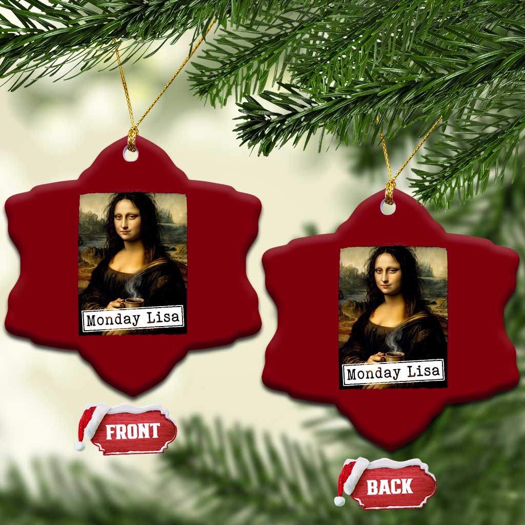 Monday Lisa Coffee Lover Ceramic Ornament Funny Mona Lisa Art Parody Graphic Tired Work