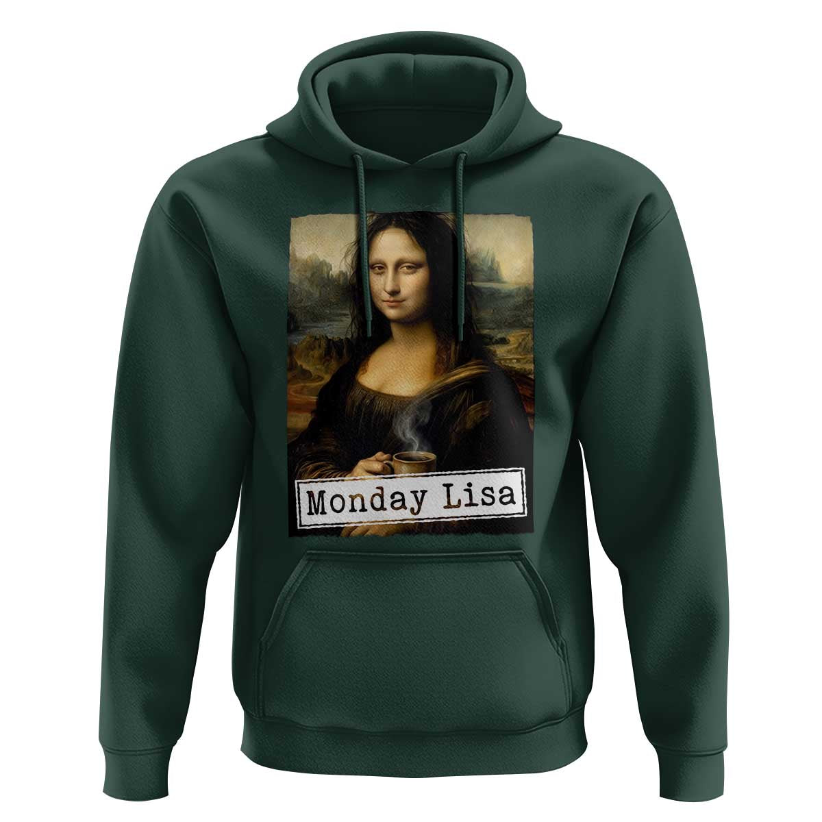 Monday Lisa Coffee Lover Hoodie Funny Mona Lisa Art Parody Graphic Tired Work