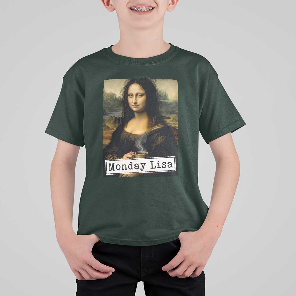 Monday Lisa Coffee Lover T Shirt For Kid Funny Mona Lisa Art Parody Graphic Tired Work