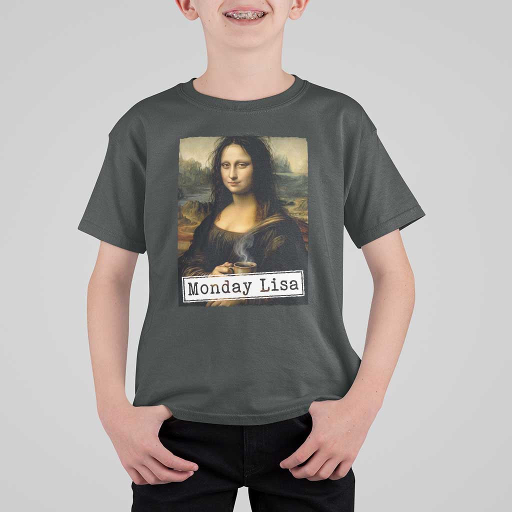 Monday Lisa Coffee Lover T Shirt For Kid Funny Mona Lisa Art Parody Graphic Tired Work